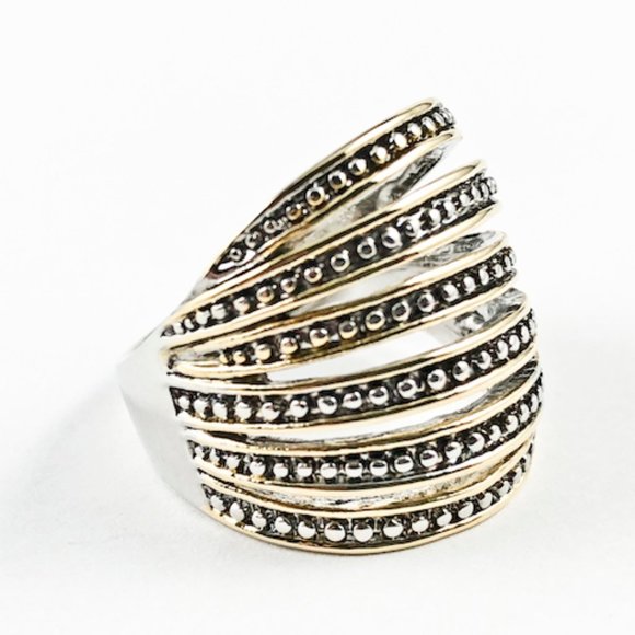 Beautiful Multi Row Micro Bead Open Two Tone Ring - Picture 2 of 3